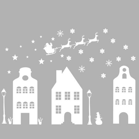 Raamsticker kerst herbruikbaar | raamdecoratie kerst | huisjes | statisch | wit